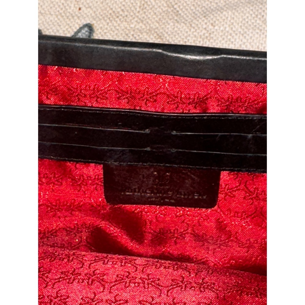 KATHERINE KWEI Black Leather Fringe Clutch Bag New York Evening Occasion - Picture 8 of 11